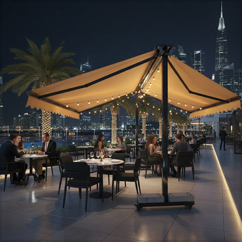 Double-Sided Freestanding Retractable Awning – Heavy-Duty Outdoor Sun Shade with Assembly