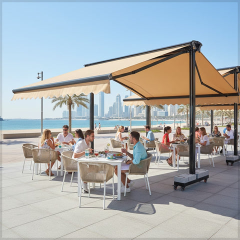 Double-Sided Freestanding Retractable Awning – Heavy-Duty Outdoor Sun Shade with Assembly