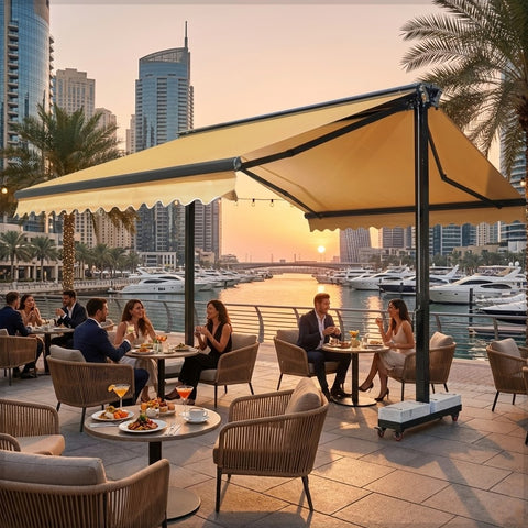 Double-Sided Freestanding Retractable Awning – Heavy-Duty Outdoor Sun Shade with Assembly