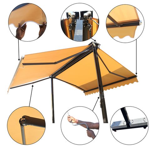Double-Sided Freestanding Retractable Awning – Heavy-Duty Outdoor Sun Shade with Assembly