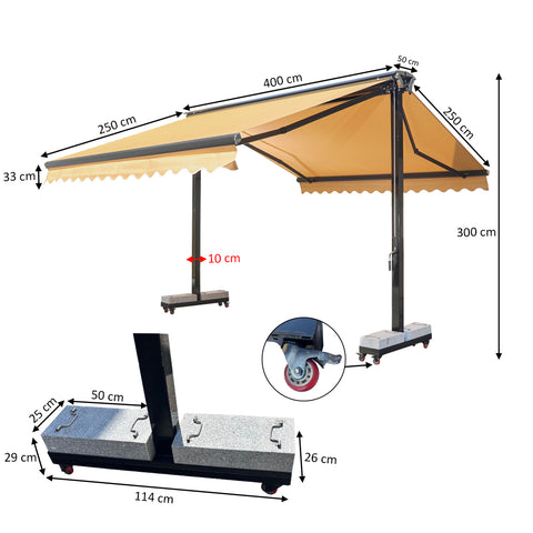 Double-Sided Freestanding Retractable Awning – Heavy-Duty Outdoor Sun Shade with Assembly