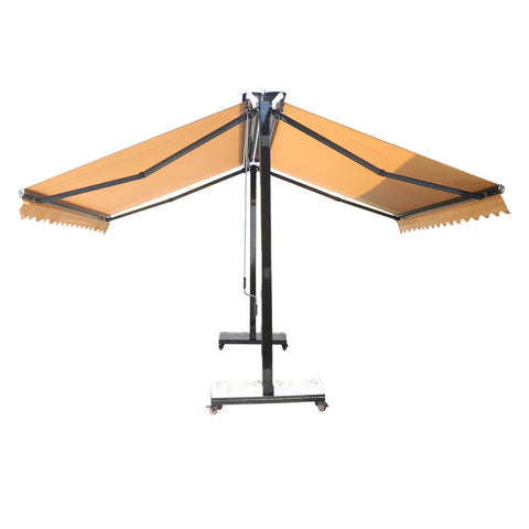 Double-Sided Freestanding Retractable Awning – Heavy-Duty Outdoor Sun Shade with Assembly