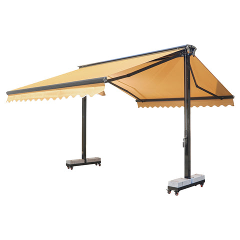Double-Sided Freestanding Retractable Awning – Heavy-Duty Outdoor Sun Shade with Assembly