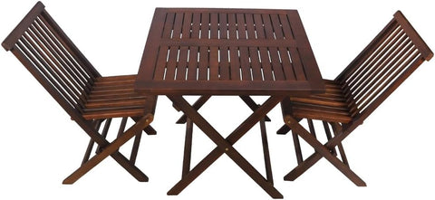 This wooden table and chair set features a square table and folding chairs, perfect for your patio, garden, bistro, balcony or room.