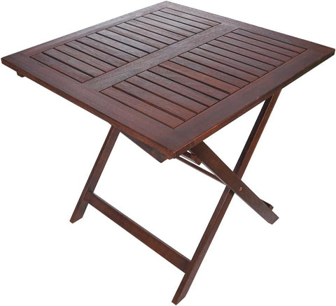 This wooden table and chair set features a square table and folding chairs, perfect for your patio, garden, bistro, balcony or room.