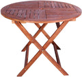 This 5-piece acacia wooden set includes a round patio bistro table and four chairs, perfect for outdoor dining. 
