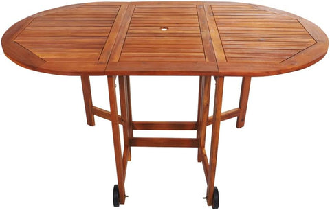 Expertly crafted with 100% acacia wood, this 7-piece patio set is perfect for outdoor gatherings. 