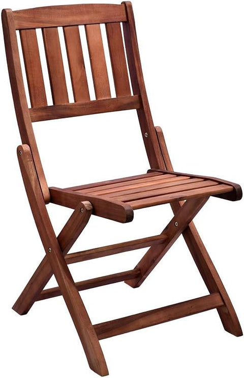 This 5-piece acacia wooden set includes a round patio bistro table and four chairs, perfect for outdoor dining. 