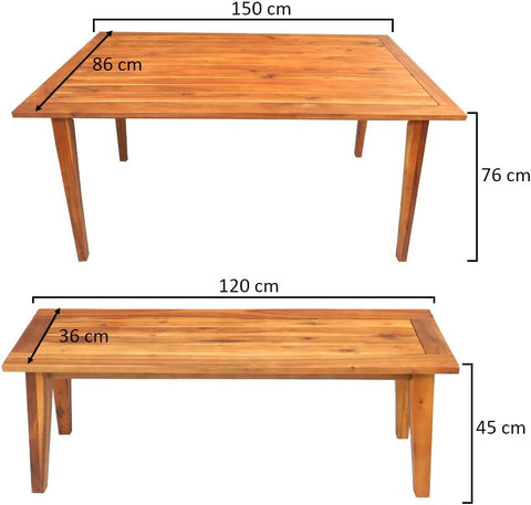 Crafted from durable acacia wood, this outdoor table and bench set is built to withstand the elements. Perfect for al fresco dining.