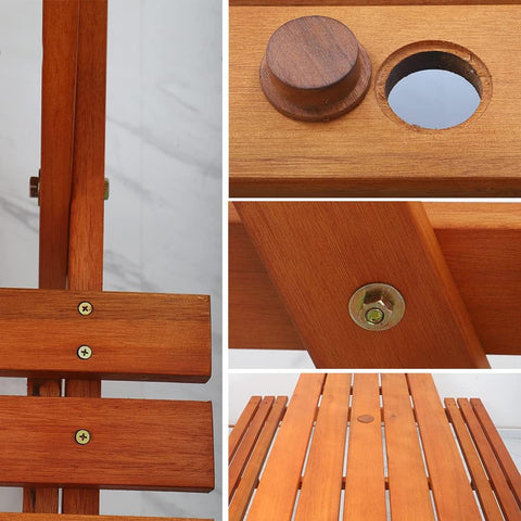 Introducing our Outdoor Wooden Table & Bench Set, complete with an umbrella hole for added convenience and comfort.