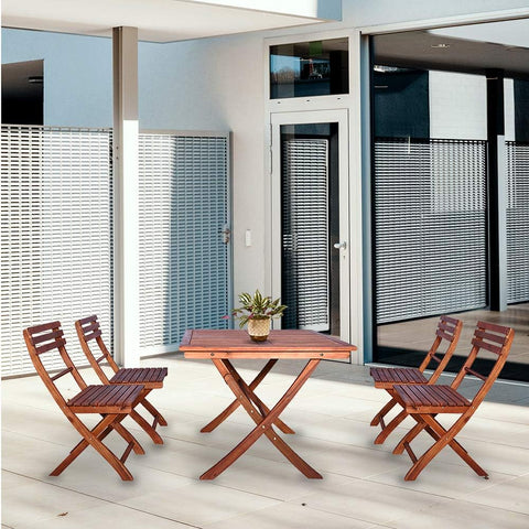 Experience outdoor dining at its finest with our 5Pcs Acacia Wood Square Patio Bistro Set. 