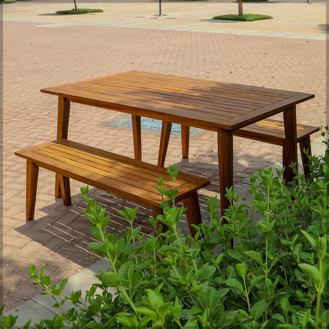 Outdoor Acacia Wood Table & Bench Set