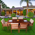 Upgrade your outdoor dining experience with our 7 Piece Solid Acacia Wood Slatted Outdoor Dining Set.