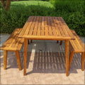 Crafted from durable acacia wood, this outdoor table and bench set is built to withstand the elements. Perfect for al fresco dining.