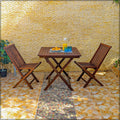 This wooden table and chair set features a square table and folding chairs, perfect for your patio, garden, bistro, balcony or room.